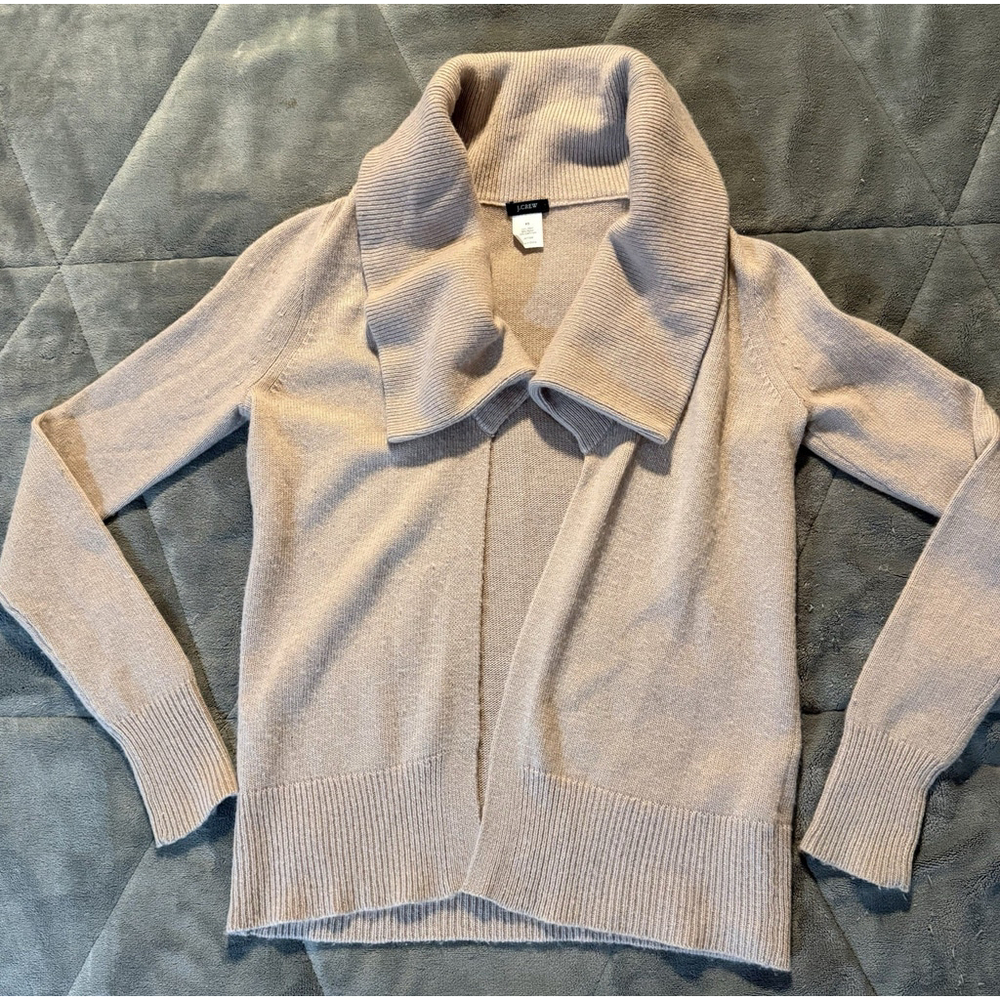 J.CREW Cardigan Sweater Women's Beige Knit Long Sleeve Collared Open Front XS